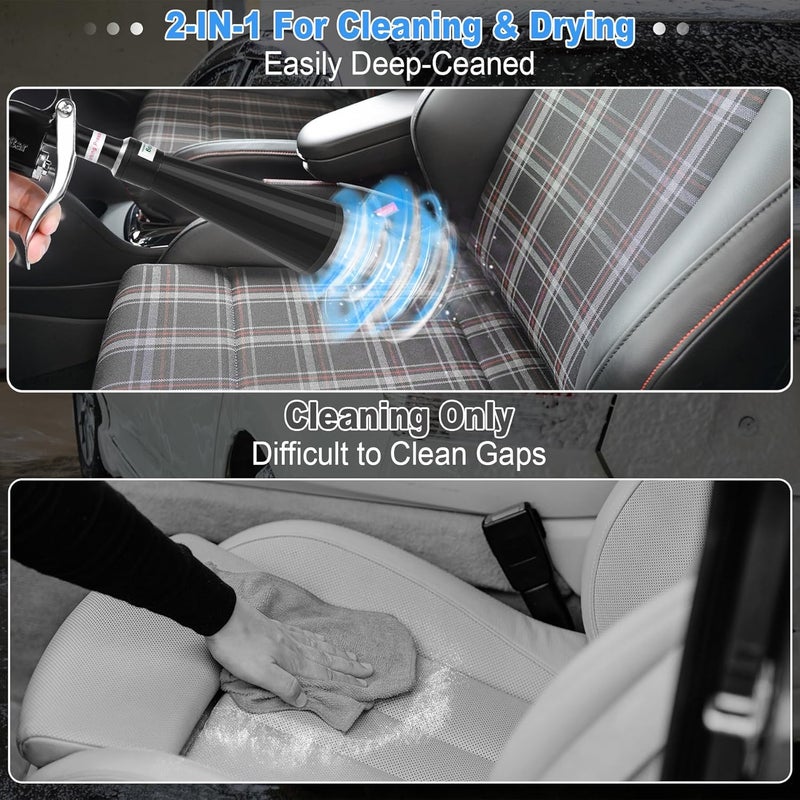phepetroll Air Blow Gun Car Detailing Dry Cleaning Gun High Pressure Cleaning Tool, Dryer Blower for Car Surfaces Quickly Blasts Dust, Works with Air Compressor (Black, 2 Set Nozzle) - Image 5